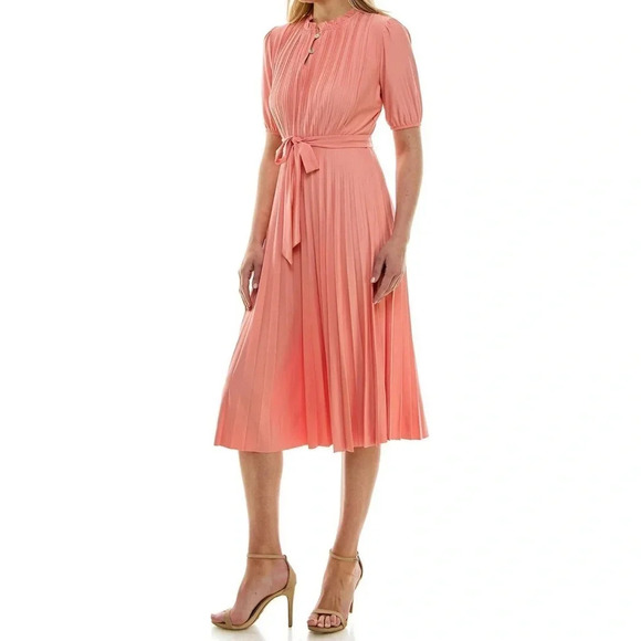 Nanette Lepore solid pleated dress with belt Size 14 Green - Picture 8 of 10